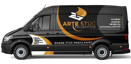 Arte Stuc bedrijfswagen met logo en slogan